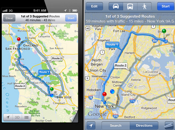 Apple Maps vs Google Maps - Routes