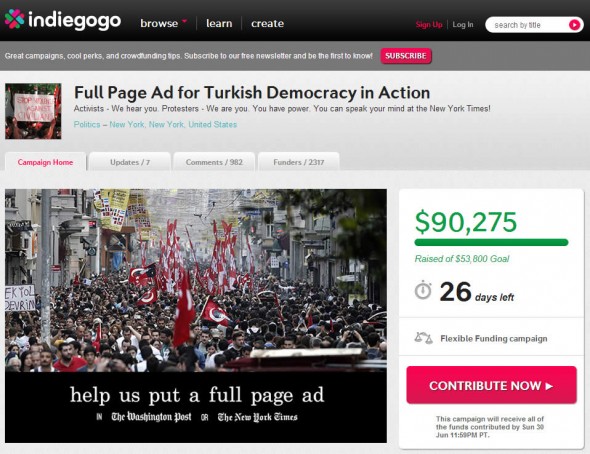 Indiegogo Turkish protest explanation