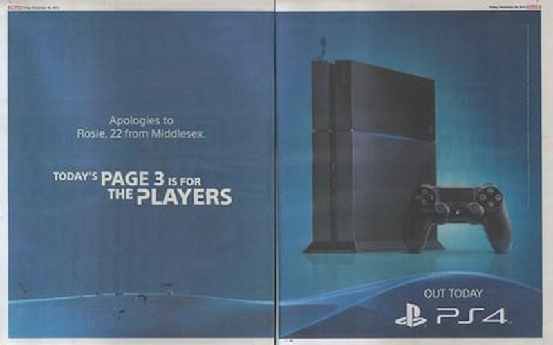 Sony PS4 advert taking over The Sun's infamous Page 3