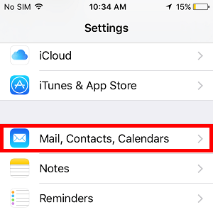 iPhone >> Settings >> Mail, Contacts, Calendars