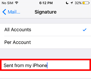 iPhone >> Settings >> Mail, Contacts, Calendars >> Signature >> Sent from my iPhone